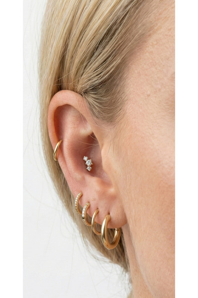 Aktemur Silver Gümüş Zirkon Üç Taşlı Tragus Helix Piercing