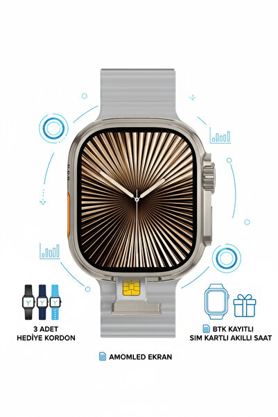 Tekvora HW Ultra 3 Call BTK Kayıtlı Sim Kartlı Akıllı Saat | AMOLED Ekran | Y...