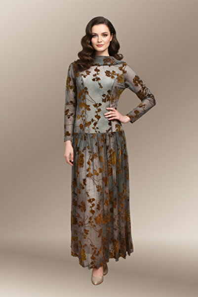 TREASUREISLAND Gray floral dress with brown accents