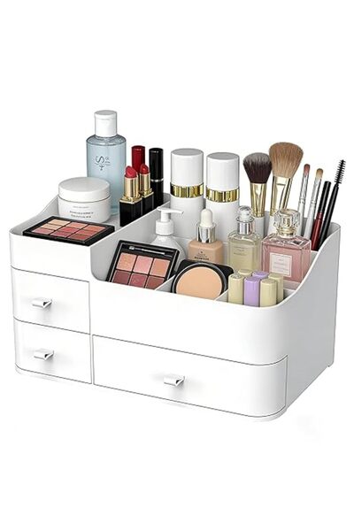 Yoawllty White Makeup Organizer with Drawers, Versatile Vanity & Desk Storage...