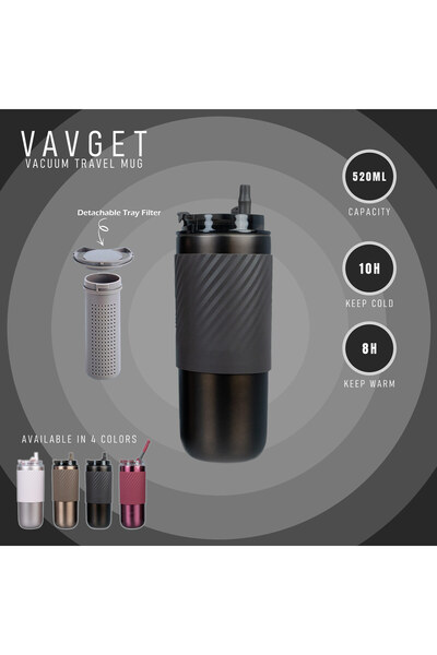 EQURA 520ml Stainless Steel Travel Coffee Mug with Straw, Vacuum Insulated, Spill-Proof.