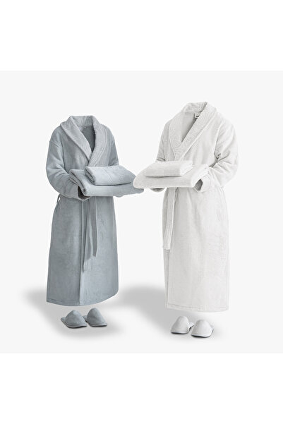 Green Black Fiorina Family Bathrobe Set 100% Cotton Jacquard Mint-Cream M/L