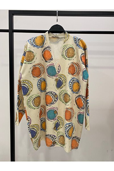 Hatun Atila Digital Printed Patterned V-Neck Buttoned Transitional Knitwear L...