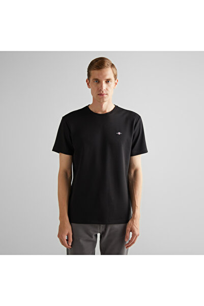 Gant Ανδρικό μπλουζάκι με λαιμόκοψη σε μαύρο χρώμα