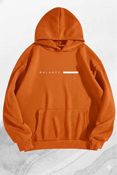NO 601 Unisex Orange Hooded Balance Printed Thick Sweatshirt