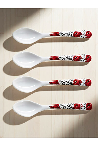 Bisbell 7.5-Inch Melamine Dessert Spoon - Red Floret Floral Print, Shatter-Resistant Tableware, BB1730