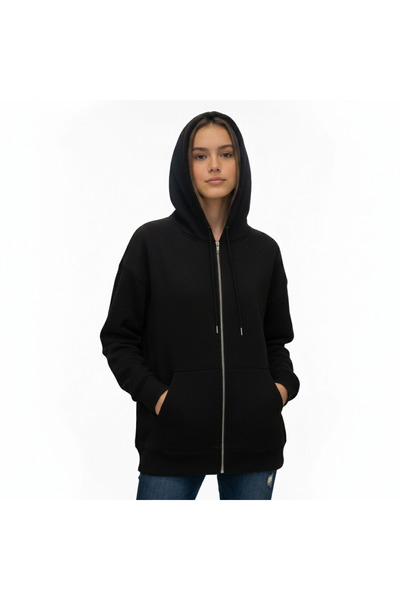 Lovexi Kışlık 3 ip Fermuarlı Kapüşonlu Kanguru Cepli Kız ve Erkek Siyah Okul ...