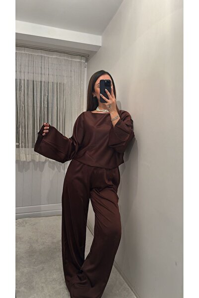eBaa fashıon OVERSİZE SATEN PANTOLON BLUZ TAKIM