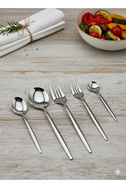 aktaş home Round New Generation 60 Piece 12 Person Cutlery Set Stainless Steel