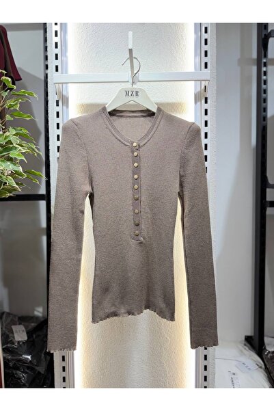 Mzr Collection KADIN TRİKO GOLD DÜĞME İŞLEME BLUZ