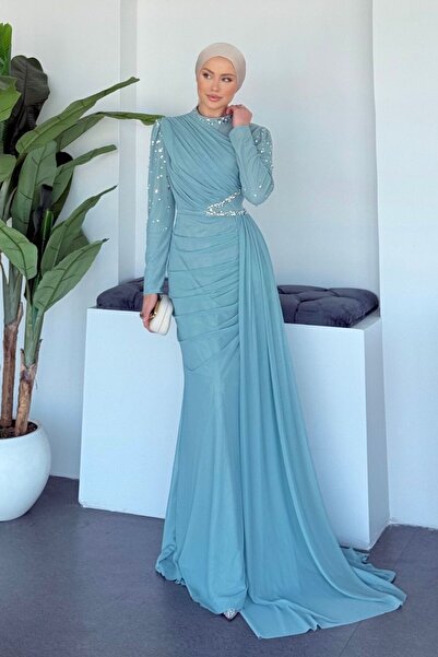Sezi Moda Giyim Lariss Evening Dress with Stones on the Sleeves
