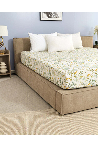 REDTAG ملاءة سرير مطبوع بنقوش نباتية باللونين البيج والأخضر (مقاس سوبر كينج)