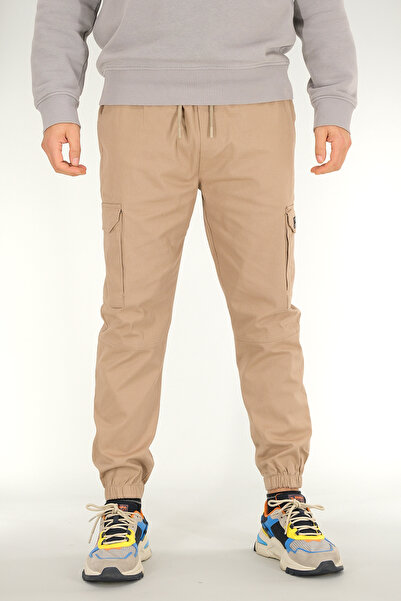 Souris Men's Mink Cargo Pants Relaxed Fit Cotton Elasticated Leg