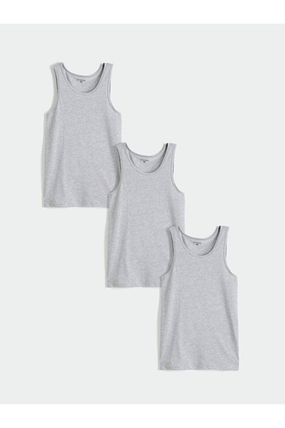 LC Waikiki Gray U-Neck Men's Undershirt 3-Piece Set