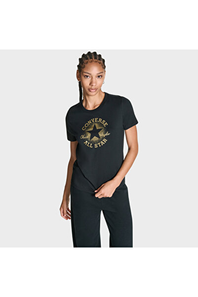 Converse Kadın Chuck Logolu Matalik Siyah T-Shirt