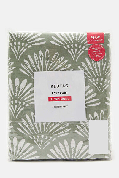 REDTAG Grey Geometric Printed Fitted Sheet (Twin Size)