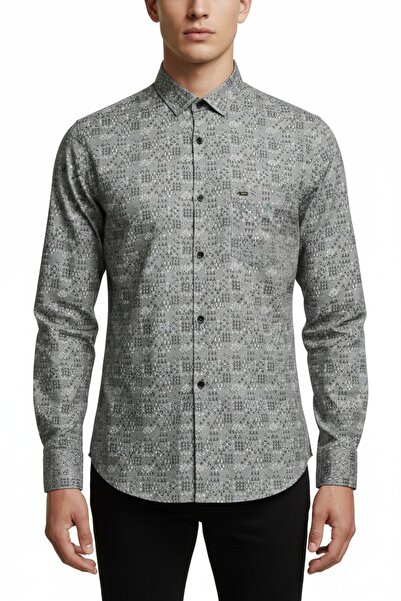 DİO MOON Men’s Dark Grey Printed Casual Shirt