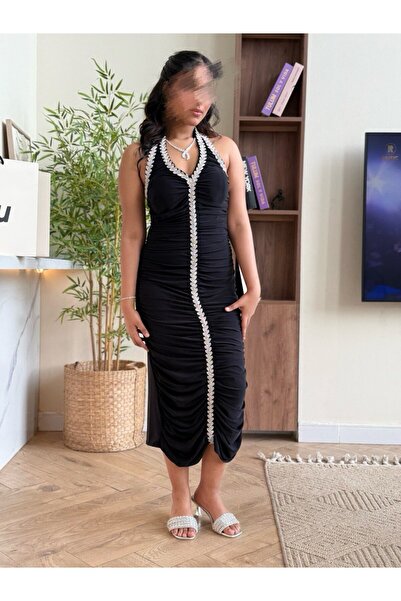 Generic Black midi evening dress embellished with crystals