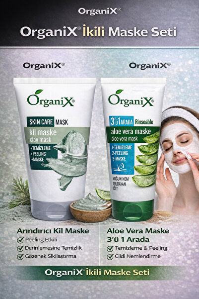 Organix Arındırıcı Kil Maskesi & Aloe Vera Yüz Maskesi 3’ü 1 Arada Temizlik, ...