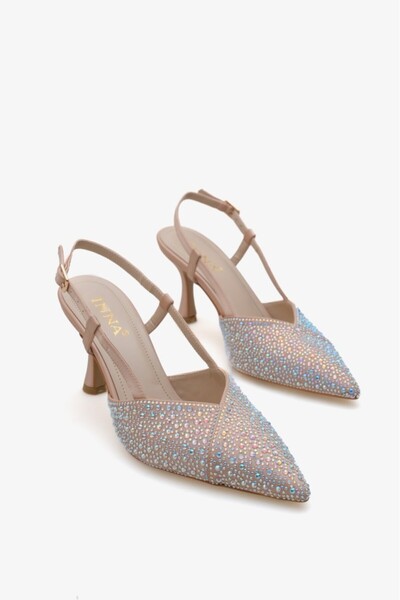 İNNABUTİKK Rochie de seară pentru femei Yutak, pantofi cu toc cu pietre - Bej