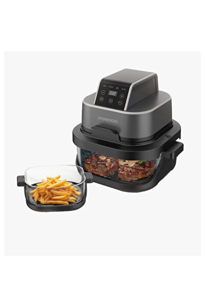 porodo Lifestyle 4-in-1 Dual-Pot Glass Air Fryer 5.5L with 360° Turbo Heat & Pause Mode