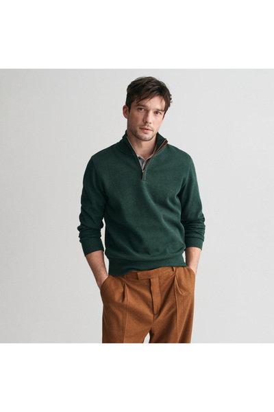Gant Мъжка зелена блуза с половин цип и редовна кройка