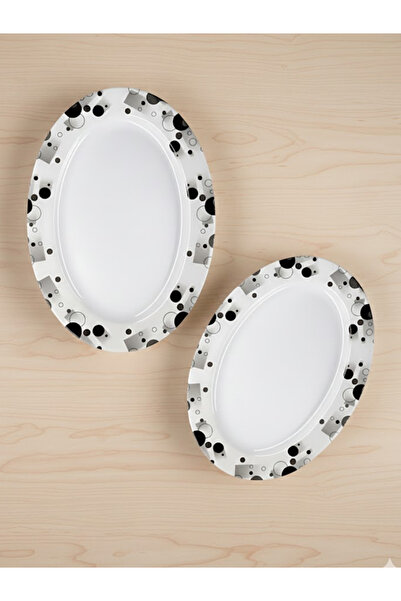 Bisbell 2pc Melamine Oval Plate,Tray Set - 12" & 14" Black Gems Floral Servin...