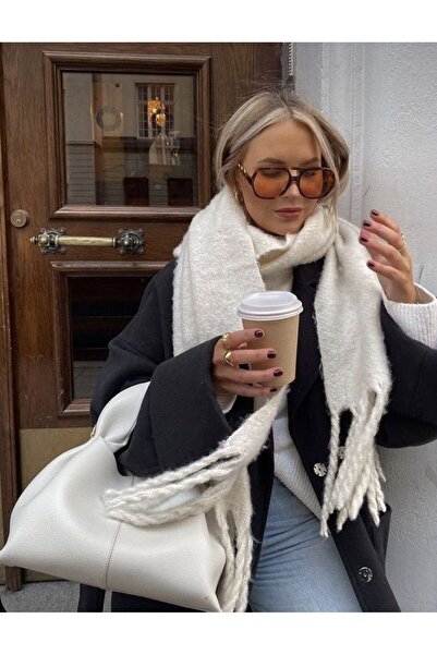BE CHİC Women's Ecru Soft Textured Scarf Shawl Shl1000