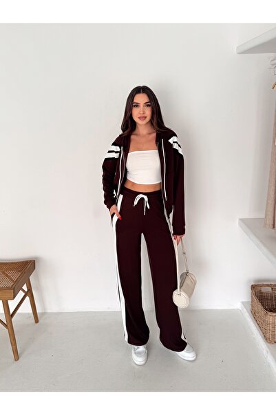 Gugus Women's Zippered Tracksuit with Hooded Side Stripes