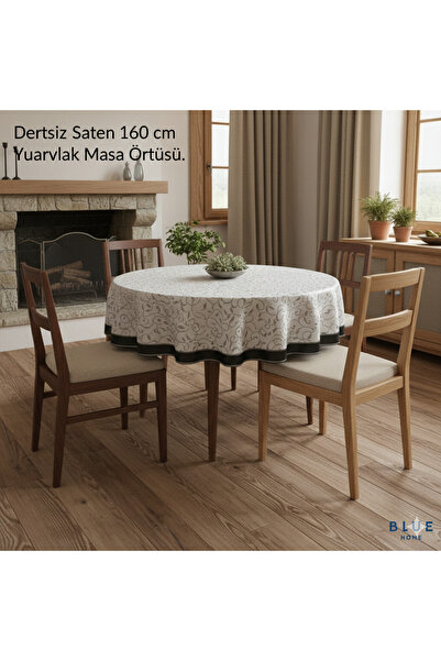 Blue Home SİYAH İNCİ SİMLİ DERTSİZ MASA ÖRTÜSÜ 160 CM YUVARLAK .