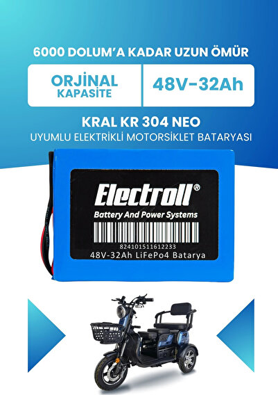 ELECTROLL Kral Kr-304 Neo Uyumlu Batarya (Standart Kapasite) LiFePO4 48V 32Ah...