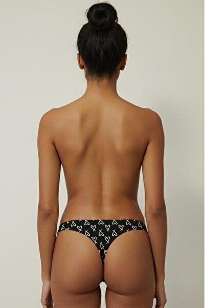 Vanilya Secret Black Women's Laser Cut Stitch-Free Heart Patterned Luxury Thong - Traceless, Comfortable, Stylish Underwear