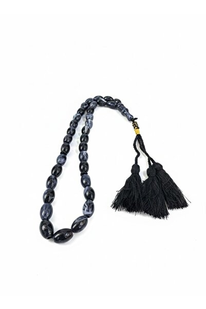 REX "Night Marble" Rosary - Black Oval Beads with Gray Accents 69786