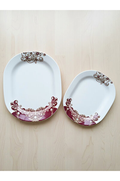 Bisbell 2pc Melamine Square Tray,Plate Set - 12" & 14" Red Lianas Floral Serv...