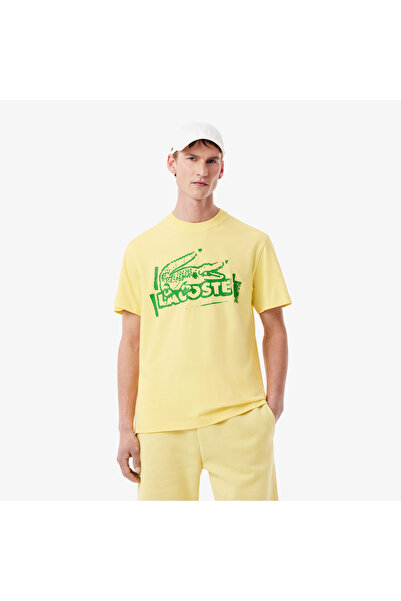 Lacoste Classic Fit Bisiklet Yaka Baskılı Erkek Sarı T-Shirt
