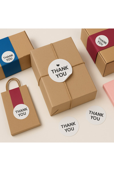 Thank You Çıkartma Sticker – 12’li – Beyaz Kuşe – Yuvarlak Kesim 3,7 cm