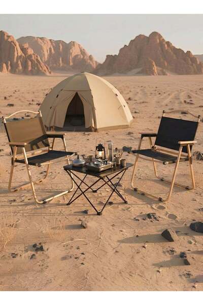 Taimi 3-piece camping set Folding camping table and two folding chairs with c...