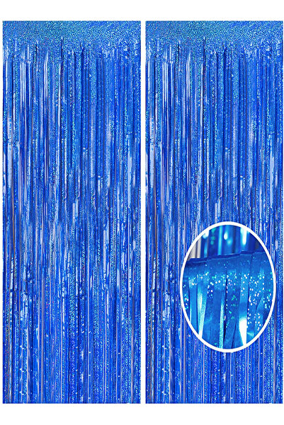 Generic Pack Of 2 Party Foil Curtains Laser Blue Foil Fringe Curtain Photo Backdrop Curtain 100x250cm