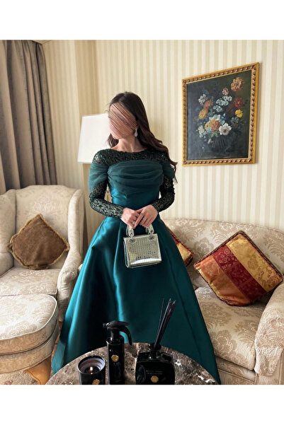 Thara Luxurious petrol blue evening dress