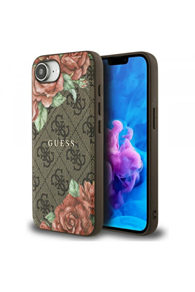 Guess Husa MagSafe pentru Apple iPhone 16e, Guess, 4G Flowers Print, Maro