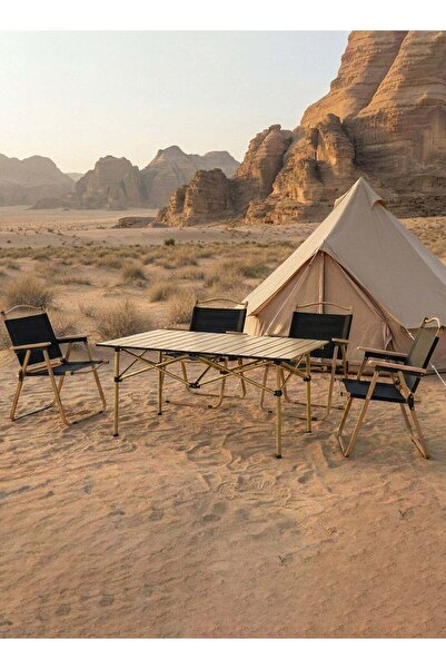 Taimi 5-piece campin set Folding camping table and four folding chairs with carryin bag(120x55x62cm)Black