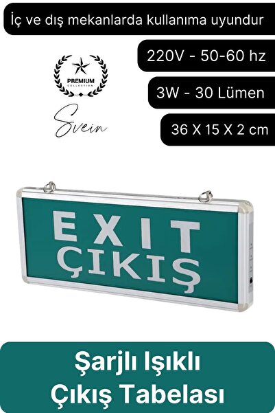 Svein Işıklı Düz Çift Yönlü Acil Çıkış Exit Tabelası Şarjlı Yönlendirme Parla...