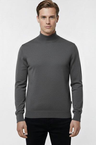 Sabri Özel Antrasit Regular Fit Pamuklu Yarım Balıkçı Yaka Triko Kazak