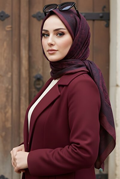 İmajButik Burgundy İpekhan Patterned Shawl