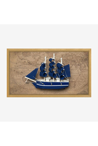 Tajridhome لوحة بحر بسفينة زرقاء على خلفية خرائط قديمة، تعكس أجواء المغامرة و...