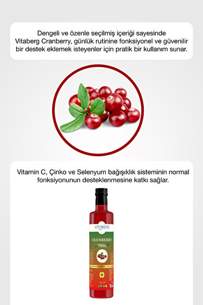 Vitaberg Cranberry Extract Sıvı Takviye | Vitamin C, Çinko, Selenyum İçeren F...