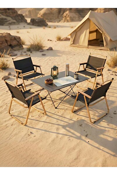 Taimi 5-piece camping set Folding camping table and four folding chairs with ...