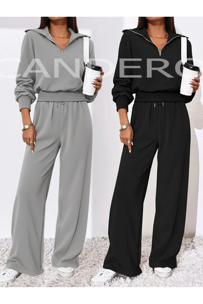 CANDERO Χειμερινό σετ 2 τεμαχίων (Μαύρο + Γκρι) Γυναικείο βαμβακερό παντελόνι...