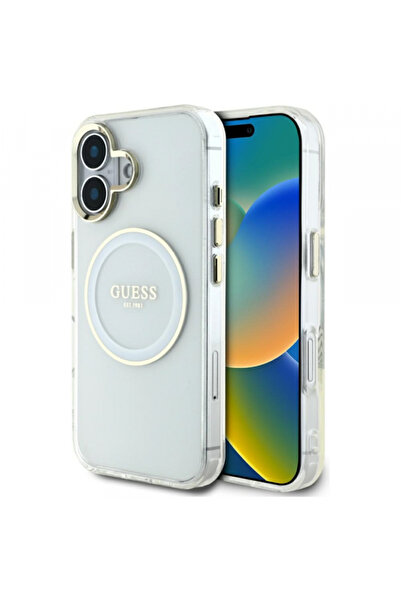 Guess Husa MagSafe pentru Apple iPhone 16, Guess, IML Metal Colored Circle, Alba