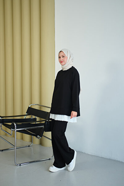 LOCCO Women's Basic Set with Corded Fabric Zippers on the Sides Black